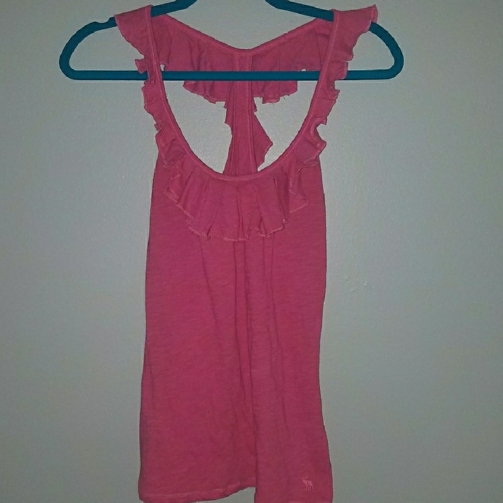 Hot pink ruffle racerback tank top